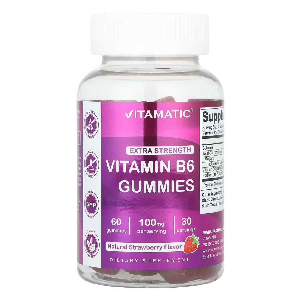 비타매틱 Vitamatic <b>비타민 B</b>6 내추럴 <b>스트로베리 60구미</b> 50mg 개당