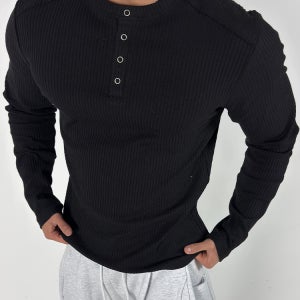 센트 헨리넥 버튼 롱슬리브 티셔츠 남자상의 머슬핏 골지티 짐웨어 빅사이즈 도프룸