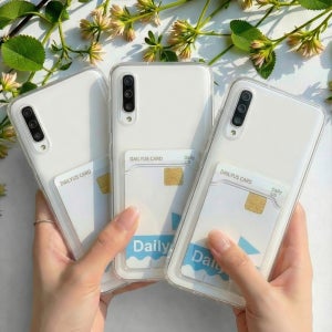 1+1+1 변색방지 에어백 카드 2장 범퍼 케이스 투명, 갤럭시A50