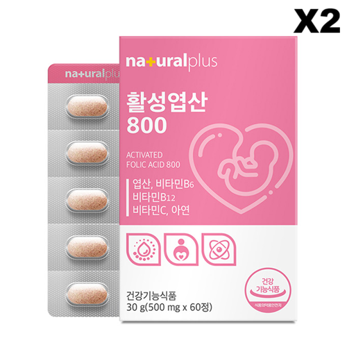 내츄럴플러스 활성 <b>엽산</b> 800 500mg 60정, 2개