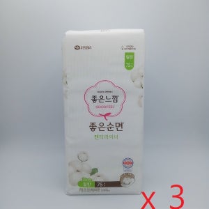 좋은느낌 좋은순면 팬티라이너 일반 75개입 X 3개
