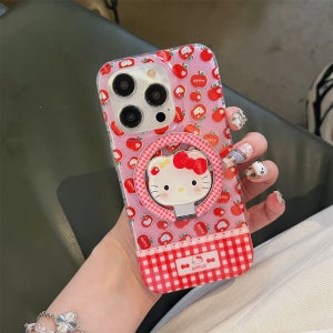 아이폰17케이스 심플 레드 체크무늬 애플 키티 맥세이프 스탠드