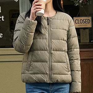 여성 경량패딩점퍼 노카라 가벼운 웰론 패딩 점퍼