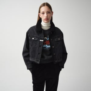 [마리떼프랑소와저버] W CROP SHEARLING DENIM JACKET black