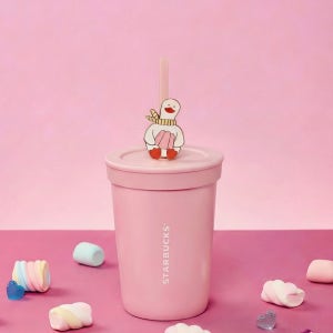 스타벅스 텀블러 2026 스벅 MD 중국 스위트 발렌타인데이 에디션 450ml, 러블리덕 핑크 하비 스테인리스 빨대컵