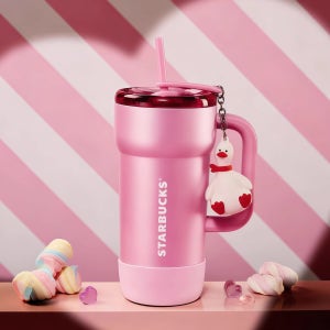 스타벅스 텀블러 2026 스벅 MD 중국 스위트 발렌타인데이 에디션 670ml, 핑크 단테 손잡이 빨대 컵+키링