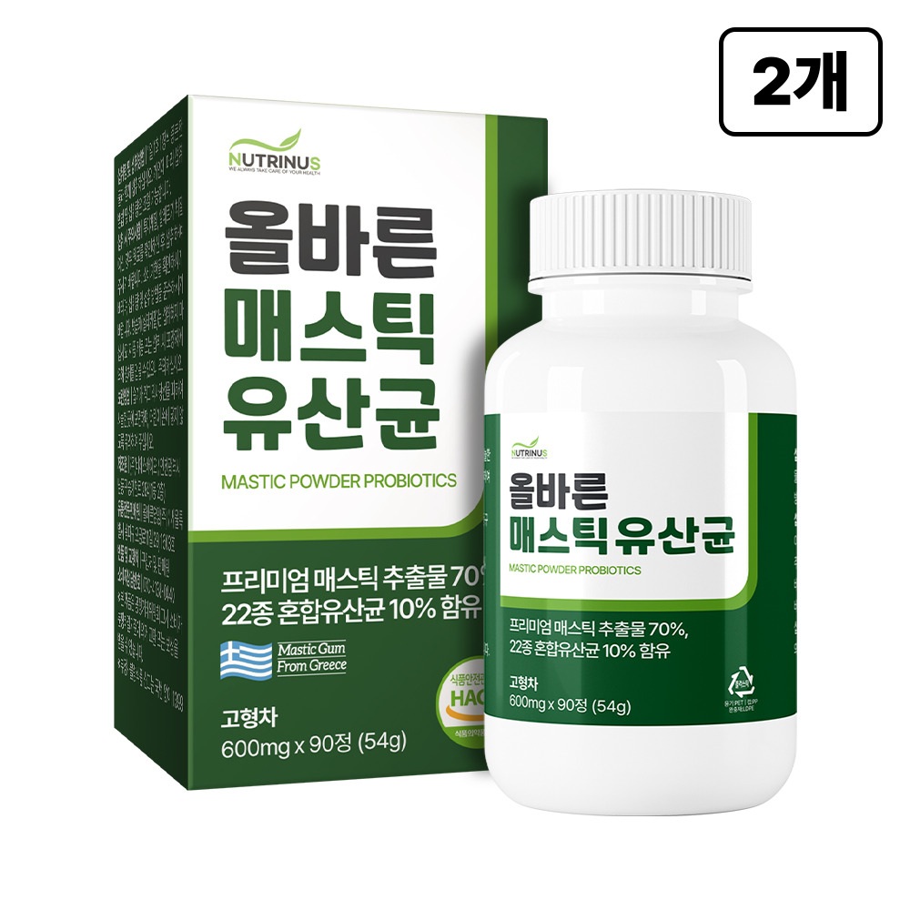 뉴트리너스 올바른 매스틱 유산균 600mg 90정, 2개