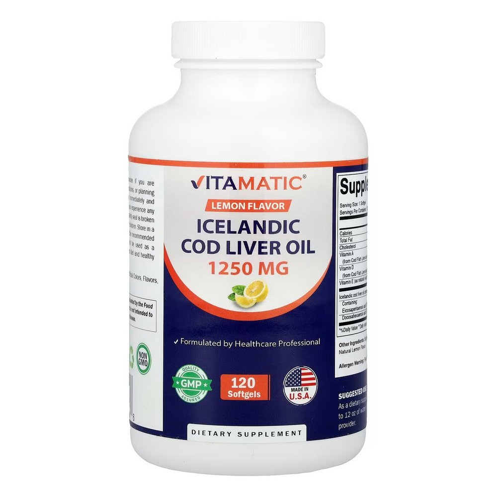 비타매틱 Vitamatic 아이슬란딕 <b>코드리버오일</b> 레몬 120소프트젤