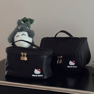 키티 블랙 화장품 파우치 대형 휴대용 대용량 메이크업 파우치