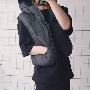 (무배) 후드 패딩 조끼 베스트