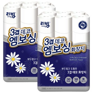 리빙 3겹 데코 엠보싱 30m 30롤 x 2팩 삼정펄프 롤화장지 롤휴지