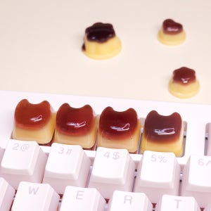 고양이 모양 푸딩 포인트키캡 핸드메이드 클릭커키링 아티산키캡 키보드꾸미기 꾸로
