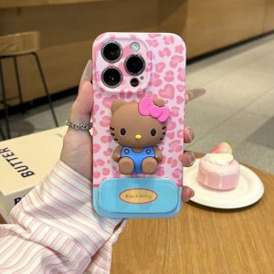 아이폰17프로케이스 입체 헬로키티 거울 스탠드 레오파드
