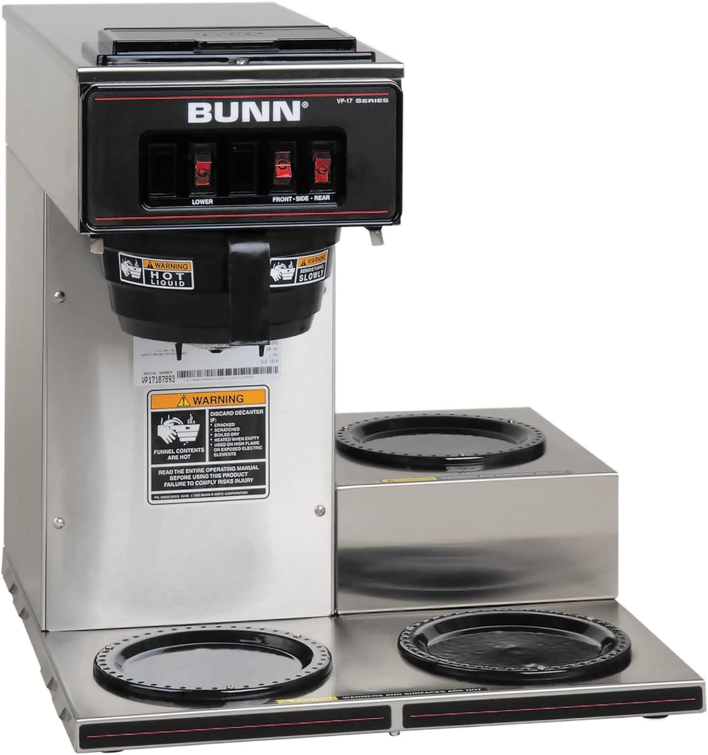 BUNN VP17-3 12컵 로우 프로파일 푸로버 상업용 커피 메이커 워머 3개 실버