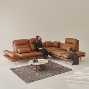 썸앤데코 헤일로 마로네 천연 면피 소가죽 소파 5인용 코너형 스윙 쇼파