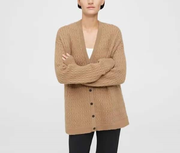 Theory 띠어리 여성 울캐시미어 케이블 니트가디건 오버사이즈 Cardigan 베이지
