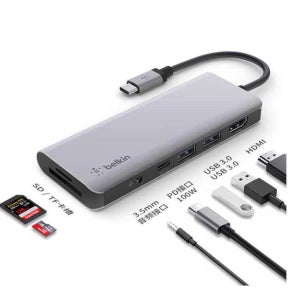 벨킨 Belkin USB-C 허브 HDMI 확장 독 젠더 어댑터 USB-A2개+HDMI4K60Hz+SD/TF카