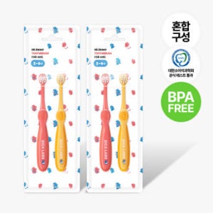 [1+1] 에이카랩스 유아 칫솔 코뿔소 B타입(노랑,핑크) 1세트 2개입, 2개