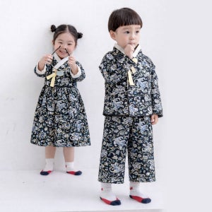 전통무늬 생활한복 호작도자개블랙