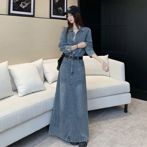 루씨앤 블리스 청원피스 데일리룩 캐쥬얼 여성카라 긴팔 데님 여성 롱 원피스 872