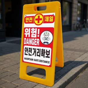 안전제일 위험 안전거리확보 A형 거치대 포맥스 결합 입간판 표지판 중 단면