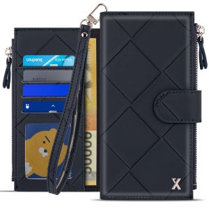 엑스 비아르 지퍼 다이어리 가죽 카드 지갑 케이스 네이비, 갤럭시A80