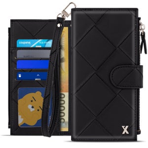 엑스 비아르 지퍼 다이어리 가죽 카드 지갑 케이스 블랙, 갤럭시A80