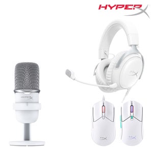 하이퍼엑스 화이트 셋업 게이밍 헤드셋 마우스 마이크 패키지 1