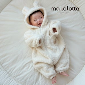 마롤로뜨 아기 극세사 우주복 베이비 슈트 곰돌이 뽀글이 방한 겨울 신생아 아이보리