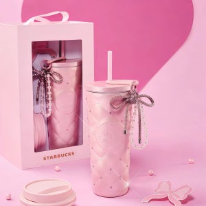스타벅스 텀블러 2026 스벅 MD 중국 스위트 발렌타인데이 에디션 590ml, 러블리 핑크 다이아 리본 빨대 컵