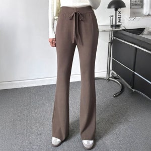 리바 여성 부츠컷 니트팬츠 무지 골지 니트 바지 밴딩 세미 와이드 키작녀 키큰