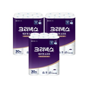 크리넥스 데코앤소프트 두루마리 무향 화장지 30m, 24롤, 3팩