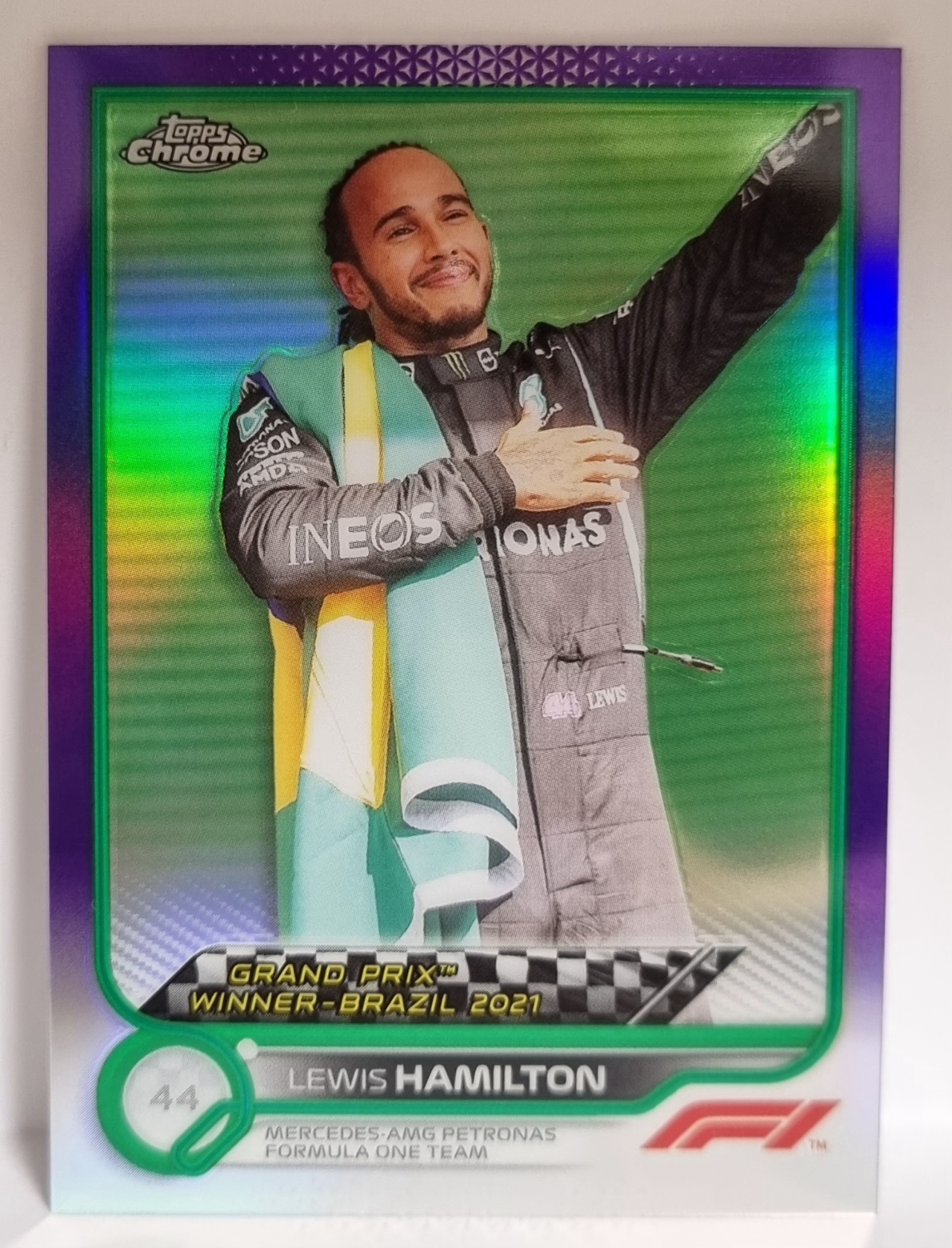 2022 F1 루이스 해밀턴 퍼플 그린 TOPPS CHROME 카드 탑스 크롬