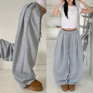 티니 핀턱 와이드 트레이닝 팬츠 4color 기모 밑단 스트링 와이드팬츠 벌룬핏