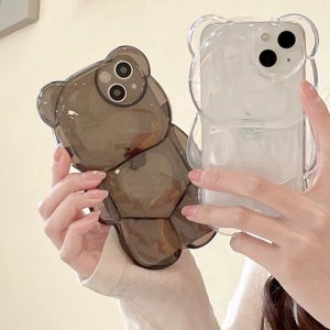 심플 컬러 입체 곰돌이 유니크 스마트폰 케이스 옐로우, 아이폰14 플러스