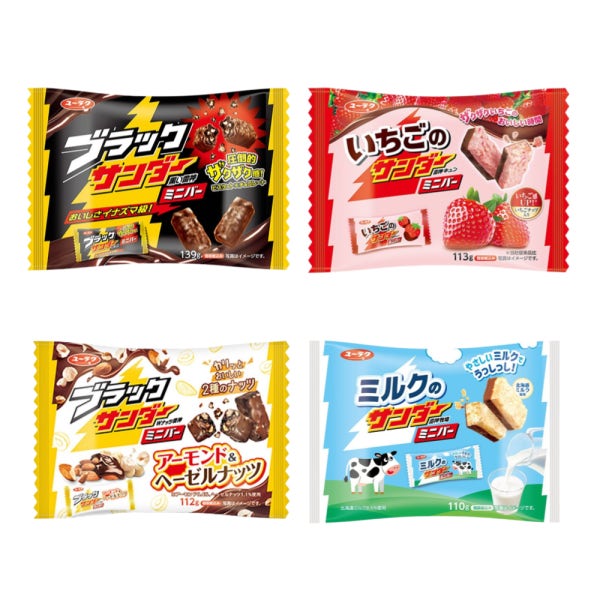 유라쿠 블랙썬더 미니바 4종 초코바 딸기 아몬드 밀크 일본 초콜릿 초코과자 어린이집간식