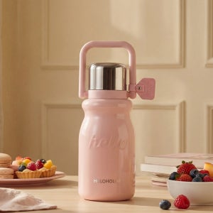 홀로홀로 밀크 보온보냉병 대용량 빨대 텀블러 900ml 핑크
