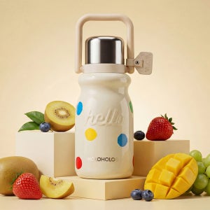 홀로홀로 밀크 보온보냉병 대용량 빨대 텀블러 900ml 도트