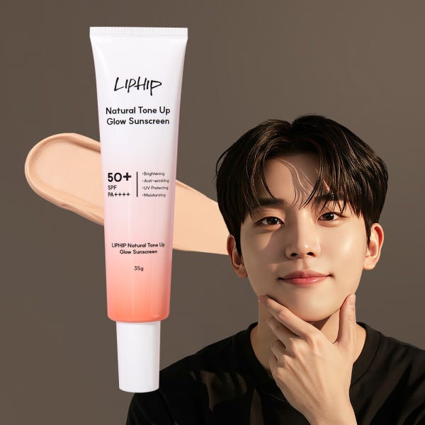 1+1 립힙 올인원 남자 톤업 선크림 백탁없는 내츄럴 톤업 크림 글로우 커버 SPF50+ PA++++ 포뿔