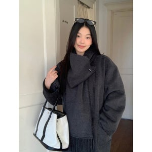 다크그레이 코트 여성 울 패딩코트 머플러 포함