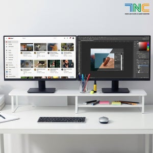 7NC 2단 높은 모니터받침대 1000 선반 듀얼 서랍형 와이드 받침 컴퓨터 사무실 와이드