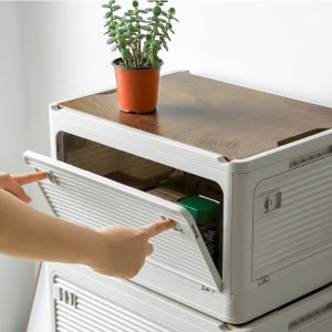 우드커버 리빙박스 펜트리 수납 함 접이식 폴딩박스 옷 정리함 49L, 화이트, 1개