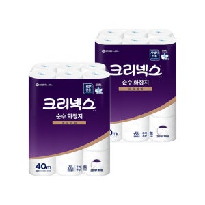 크리넥스 순수 2겹 두루마리 롤 화장지 40m, 24롤, 2팩
