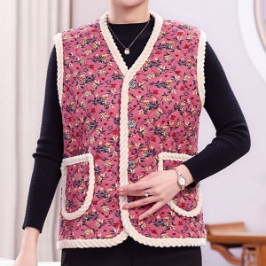 1+1 할머니 융털조끼 겨울 베스트 꽃무늬 김장조끼 패딩조끼