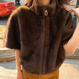 터틀넥 집업 친환경 모피 퍼 반팔 자켓