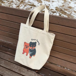 자체제작 루루쿠쿠 일러스트 에코백 숑숑가족 굿즈 포메라니안 케릭터 캔버스백