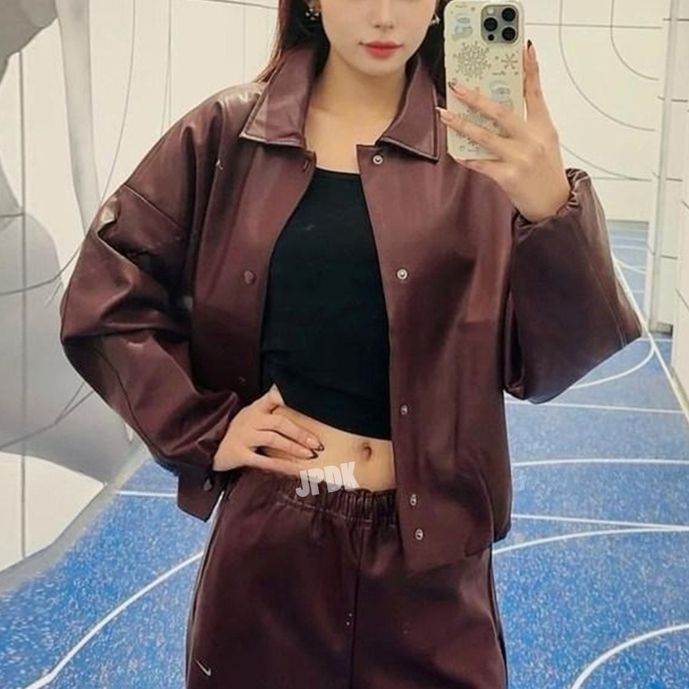 나이키 발렌타인 데이 오버핏 가죽 레더 코치 자켓 버건디