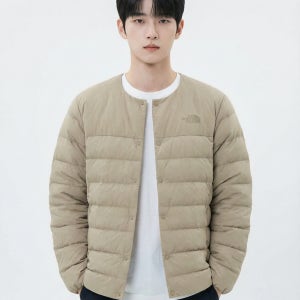 노스페이스 남성 경량패딩 르위스 EX 티볼 가디건 베이지 노카라 패딩가디건 겨울 점퍼