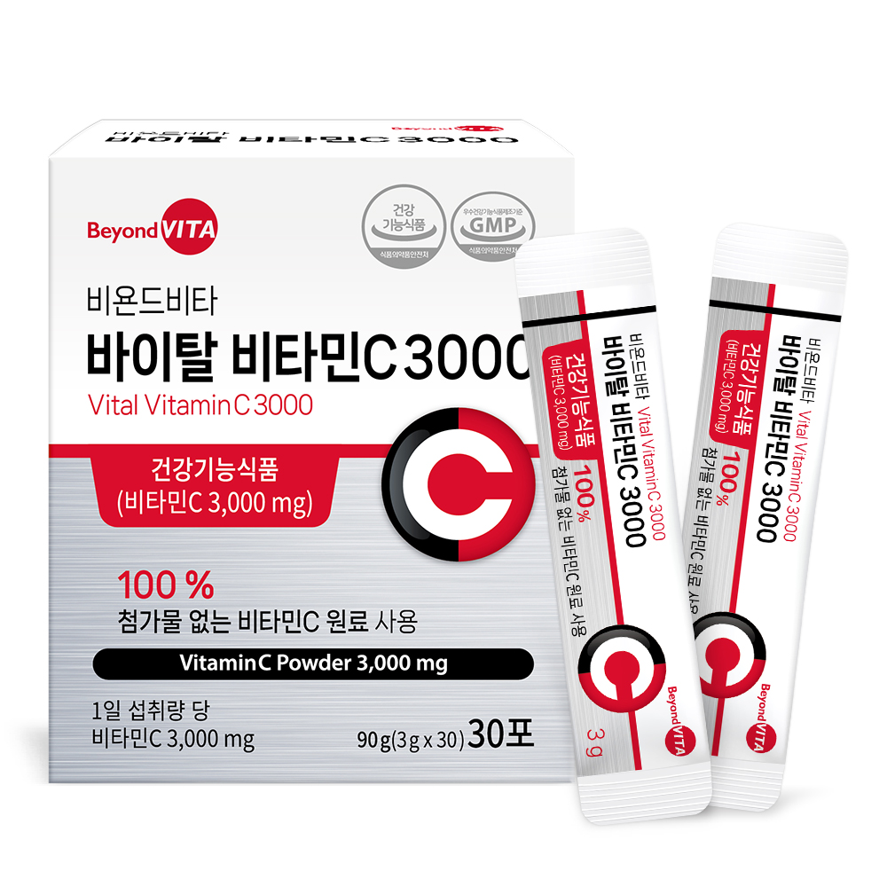 비욘드비타 바이탈 비타민C 3000mg 고함량 비타민씨 가루 분말 파우더 30포, 3개