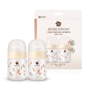 그린핑거 베베그로우 PA 퓨어베이비 (말콩당근) 디자인 노꼭지 트윈팩 160ml / 유아, 신생아